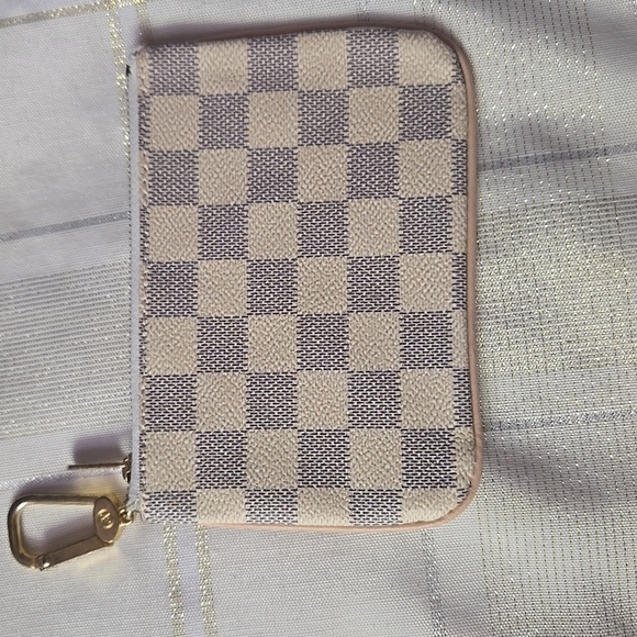 White & Grey Damier Azur Checkered Key Pouch - Picture 9 of 15